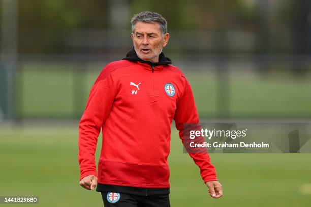 Manager Rado Vidosic of Melbourne City looks on during a Melbourne City training session at Etihad City Football Academy Melbourne on November 16,...