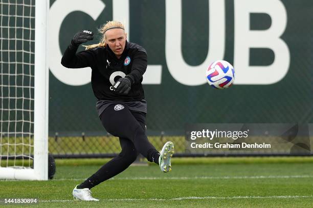 Sally James of Melbourne City passes during a Melbourne City training session at Etihad City Football Academy Melbourne on November 16, 2022 in...