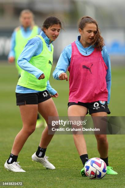 Daniela Galic of Melbourne City looks to pass during a Melbourne City training session at Etihad City Football Academy Melbourne on November 16, 2022...