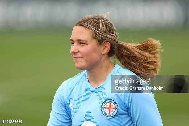 Leticia McKenna of Melbourne City looks on during a Melbourne City training session at Etihad City Football Academy Melbourne on November 16, 2022 in...