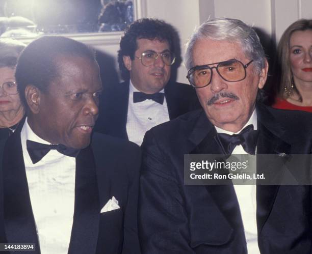 Sidney Poitier and Gregory Peck attend Sheba Humanitarian Awards Gala Honoring Liza Minnelli on January 26, 1993 at the Beverly Hilton Hotel in...