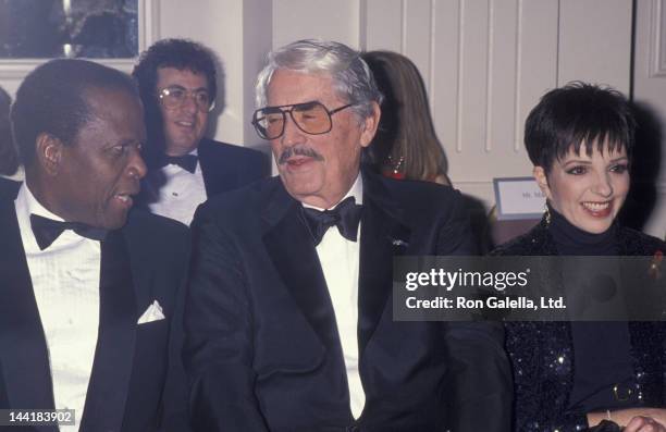 Sidney Poitier, Gregory Peck and Liza Minnelli attend Sheba Humanitarian Awards Gala Honoring Liza Minnelli on January 26, 1993 at the Beverly Hilton...