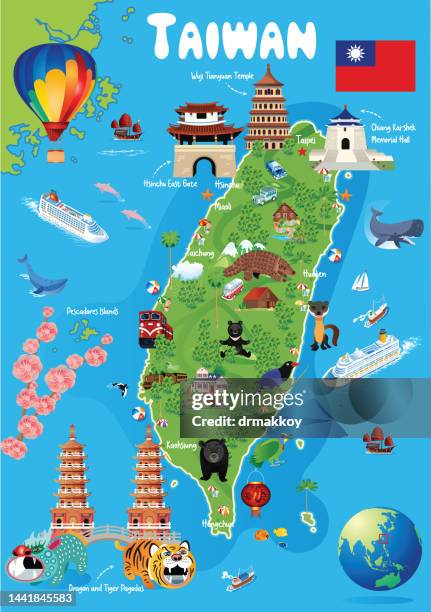 cartoon map of taiwan - taiwan culture stock illustrations