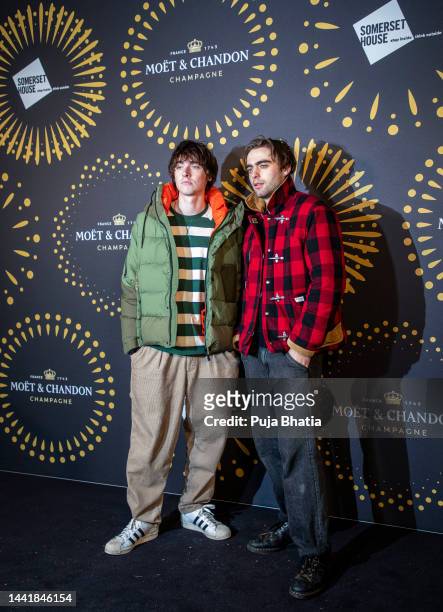 Gene Gallagher and Lennon Gallagher arrives at Skate At Somerset House With Moët & Chandon at Somerset House on November 15, 2022 in London, England.