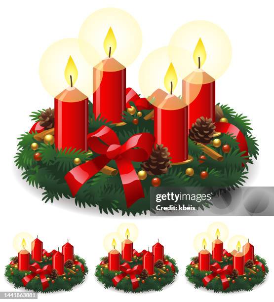 illustrations, cliparts, dessins animés et icônes de couronne de l’avent - décoration de noël - bougie de noël