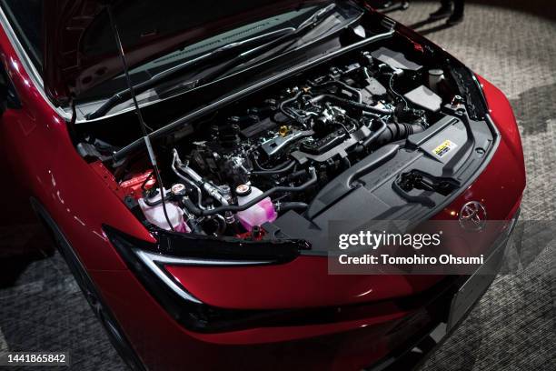 The engine room of Toyota Motor Corp.'s Prius 2.0L hybrid electric vehicle prototype is seen during the World Premiere of the All-New Prius on...