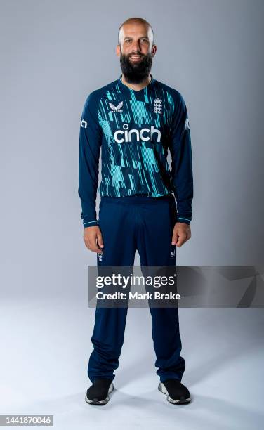 Moeen Ali poses during the England ODI Cricket team headshots session at Pullman Adelaide on November 16, 2022 in Adelaide, Australia.