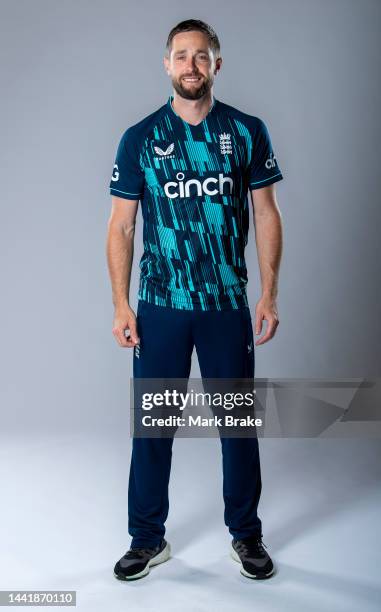Chris Woakes poses during the England ODI Cricket team headshots session at Pullman Adelaide on November 16, 2022 in Adelaide, Australia.
