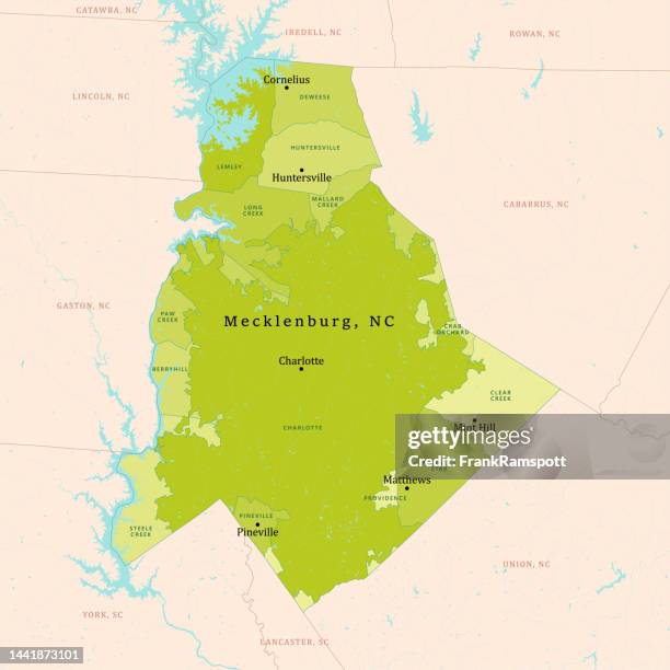 ilustraciones, imágenes clip art, dibujos animados e iconos de stock de nc mecklenburg county vector map green - charlotte carolina del norte