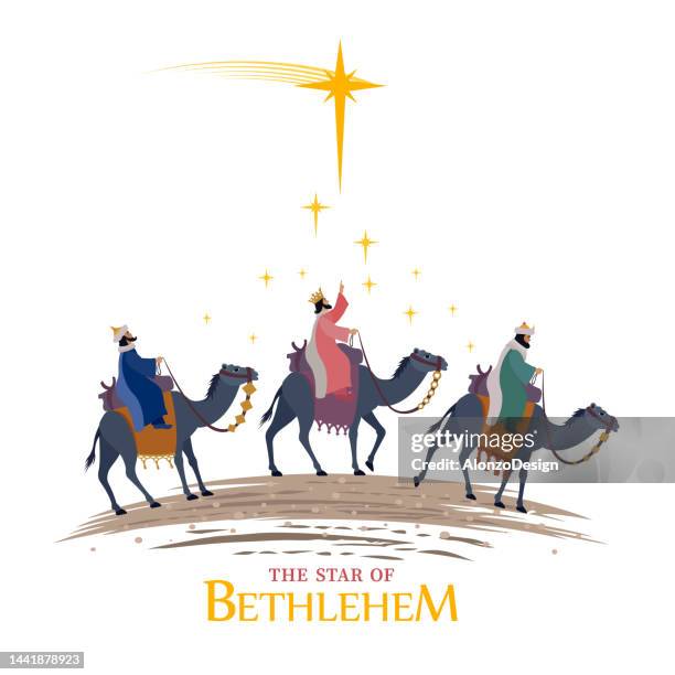 three wise men. christmas star. - king romania stock illustrations