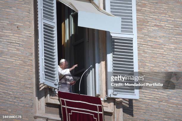 Pope Francis on the day of the poor, before sharing lunch with the poor, greets from the window of the apostolic palace and celebrates the Angelus...