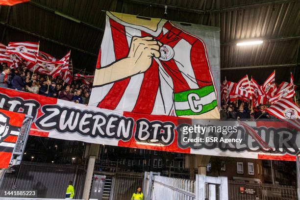 Fans Supporters of Sparta Rotterdam during the Dutch Eredivisie match between Sparta Rotterdam and FC Twente at the Het Kasteel on November 11, 2022...