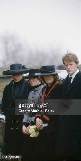 Princess Diana at the funeral of her father, Earl Spencer at Great Brington church, Northamptonshire, March 1992. On her right Diana's sisters Sarah...