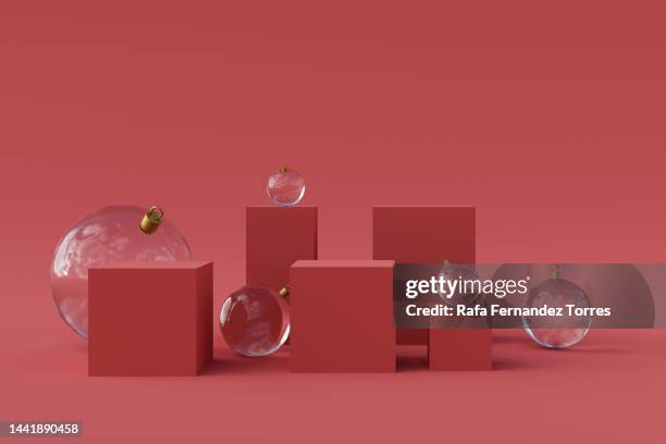 abstract background with cubes and sphere, 3d illustration - rendering - christmas minimal stockfoto's en -beelden