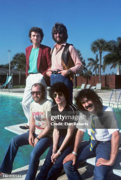 Scottish rock group Nazareth in Florida, June 1980. Standing: guitarist Zal Cleminson and drummer Darrell Sweet. Sitting, left to right: bassist Pete...