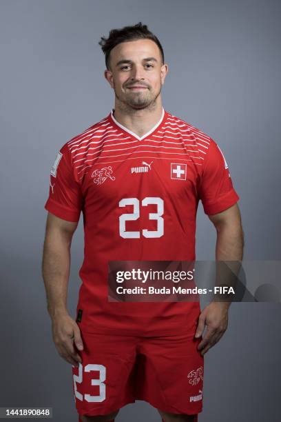 Xherdan Shaqiri of Switzerland poses during the official FIFA World Cup Qatar 2022 portrait session on November 15, 2022 in Doha, Qatar.