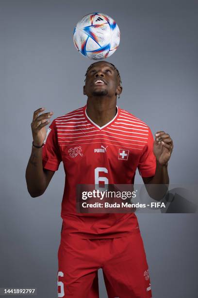 Denis Zakaria of Switzerland poses during the official FIFA World Cup Qatar 2022 portrait session on November 15, 2022 in Doha, Qatar.