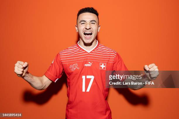 Ruben Vargas of Switzerland poses during the official FIFA World Cup Qatar 2022 portrait session on November 15, 2022 in Doha, Qatar.
