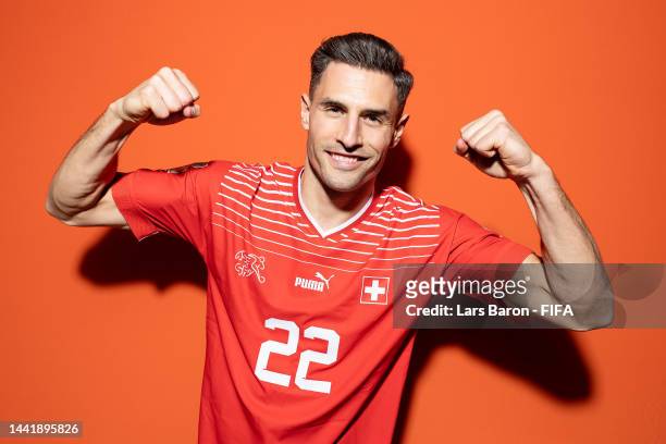 Fabian Schaer of Switzerland poses during the official FIFA World Cup Qatar 2022 portrait session on November 15, 2022 in Doha, Qatar.