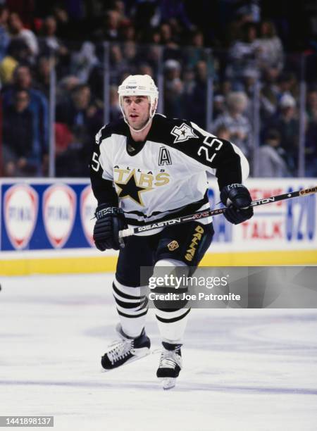 Joe Nieuwendyk from Canada and Center for the Dallas Stars in motion on the ice during the NHL Western Conference Central Division game against the...