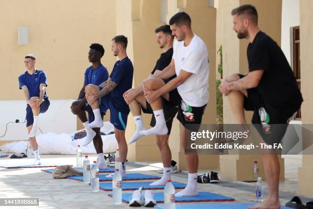 Phil Foden of England trains at a hotel in Doha, Qatar on November 16, 2022.