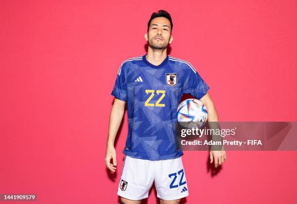 Maya Yoshida of Japan poses during the official FIFA World Cup Qatar 2022 portrait session on November 15, 2022 in Doha, Qatar.