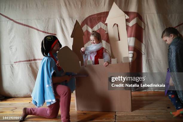 role-playing family games and theatrical productions. free children's theatre and leisure centre. - fortress concept stock pictures, royalty-free photos & images