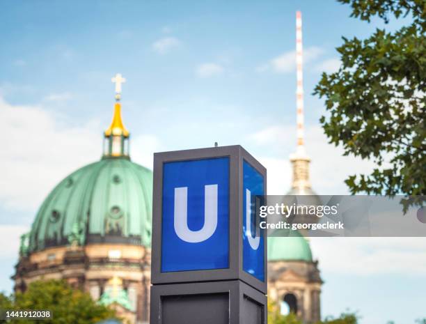 u-bahn subway station sign in central berlin - u bahn stock pictures, royalty-free photos & images