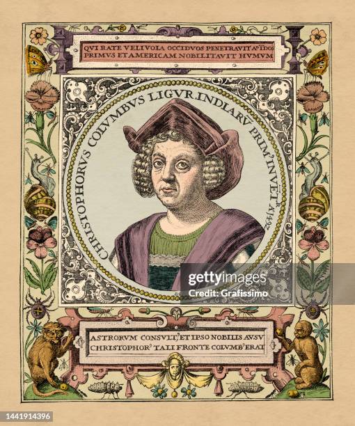 christopher columbus portrait engraving - christopher columbus explorer stock illustrations