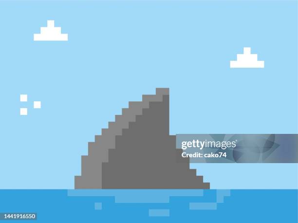 pixel shark thin - pixel art stock illustrations