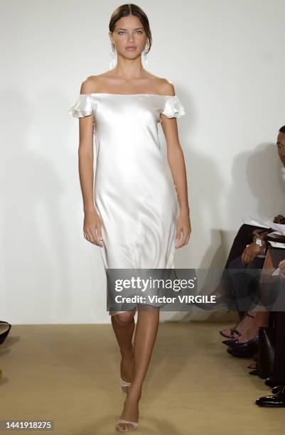 Adriana Lima walks the runway during the Ralph Lauren Ready to Wear Spring/Summer 2002 fashion show as part of the New York Fashion Week on September...