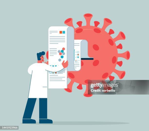 ilustraciones, imágenes clip art, dibujos animados e iconos de stock de virus - análisis - traje nuclear