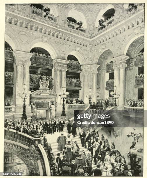 interior of the grand opera house, paris, 1890s, 19th century - grand opera house stock illustrations