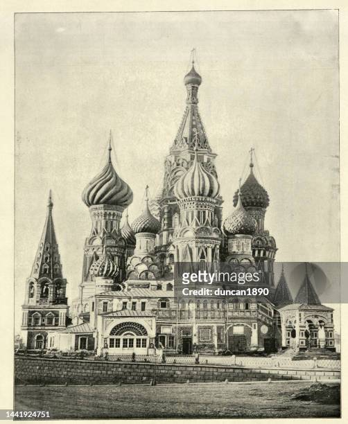 saint basil's cathedral an orthodox church in red square of moscow, russia, 1890s, 19th century - st basil's cathedral stock illustrations