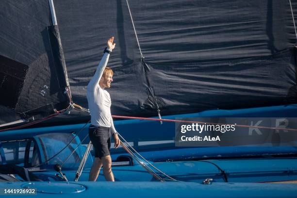 Ultim SVR Lazartigue skipper Francois Gabart takes second position in the transatlantic sailing race Route du Rhum Destination Guadeloupe, on...