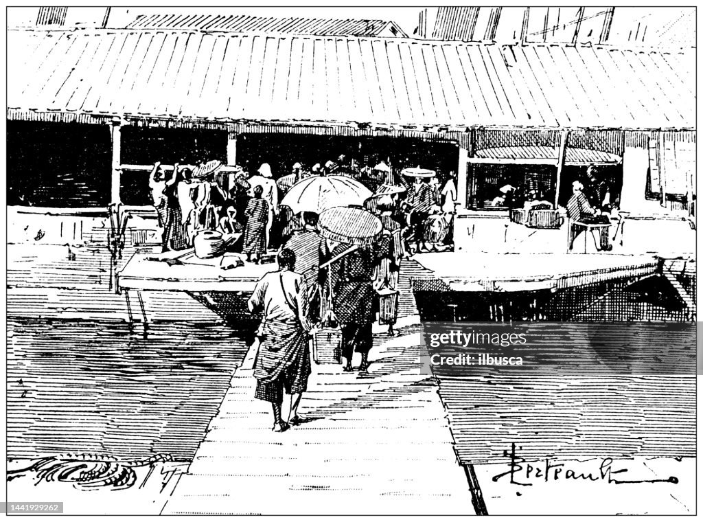 Antique image: Embarcadero in Hanoi