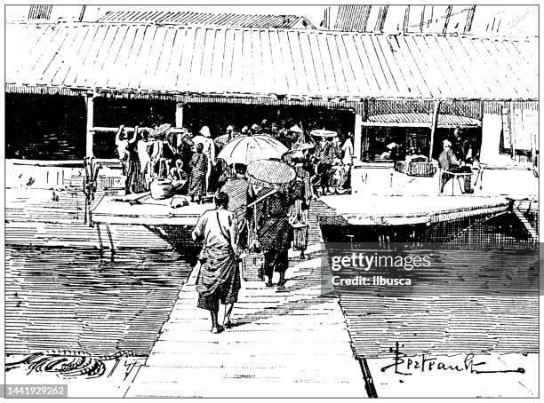antique image: embarcadero in hanoi - hanoi stock illustrations