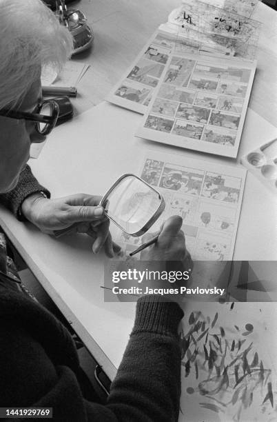 Belgian cartoonist Georges Prosper Remi, aka Hergé, at home in Brussels. Herge publishes the 23rd Adventure of Tintin: Tintin and the Picaros.