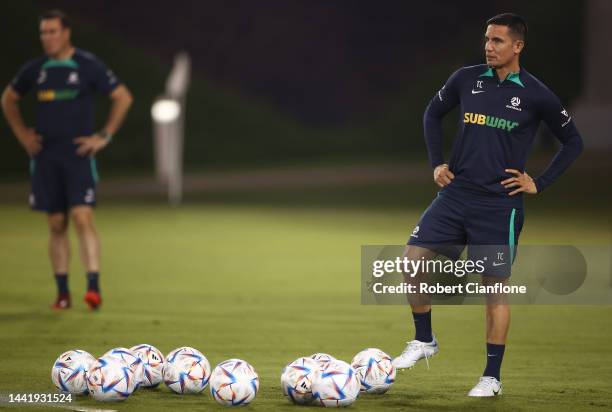 Head of Delegation, Tim Cahill is seen during the Australia Training Session at Aspire Training Ground on November 16, 2022 in Doha, Qatar.