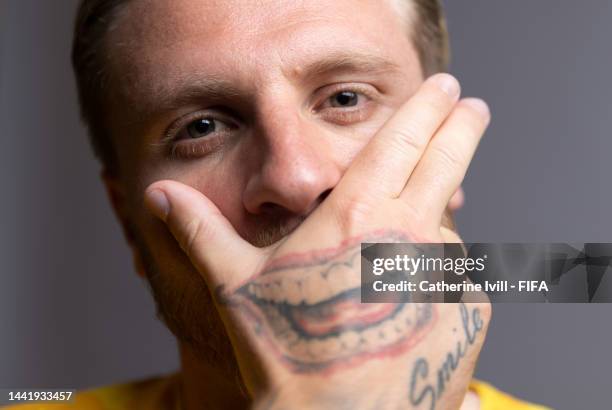 Jason Cummings of Australia poses during the official FIFA World Cup Qatar 2022 portrait session on November 15, 2022 in Doha, Qatar.