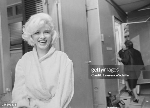 Portrait of American actress Marilyn Monroe outside her dressing room on the set of 'Something's Got to Give' , Los Angeles, California, May 23, 1962.