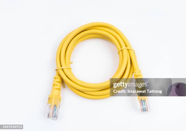 lan network connection ethernet cable. internet cord rj45 isolated on white background. - fio de computador imagens e fotografias de stock