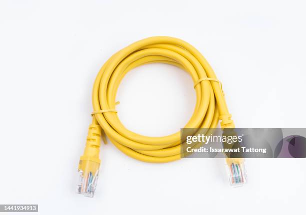 lan network connection ethernet cable. internet cord rj45 isolated on white background. - modem imagens e fotografias de stock