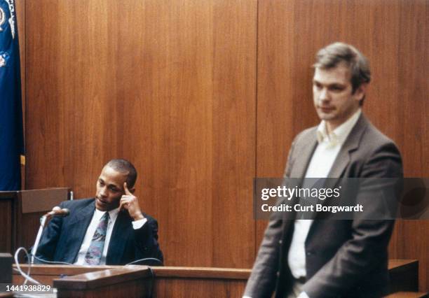 Tracy Edwards and Jeffrey Dahmer during the trial. Tracy Edwards is a victim of Jeffrey Dahmer who managed to escape and helped the police capture...