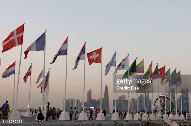 Fans visit the waterfront of the Corniche area ahead of the FIFA World Cup Qatar 2022 at on November 16, 2022 in Doha, Qatar.