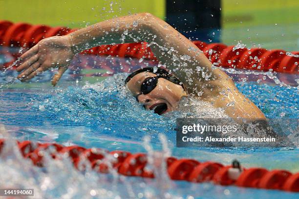 Silke Lippok competes in the women's 200 m freestyle A final during the German Swimming Championships 2012 at the Eurosportpark on May 11, 2012 in...