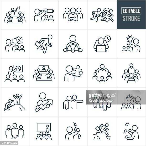 stockillustraties, clipart, cartoons en iconen met business leadership thin line icons - editable stroke - president and ceo of smiles co masamichi toyama interview