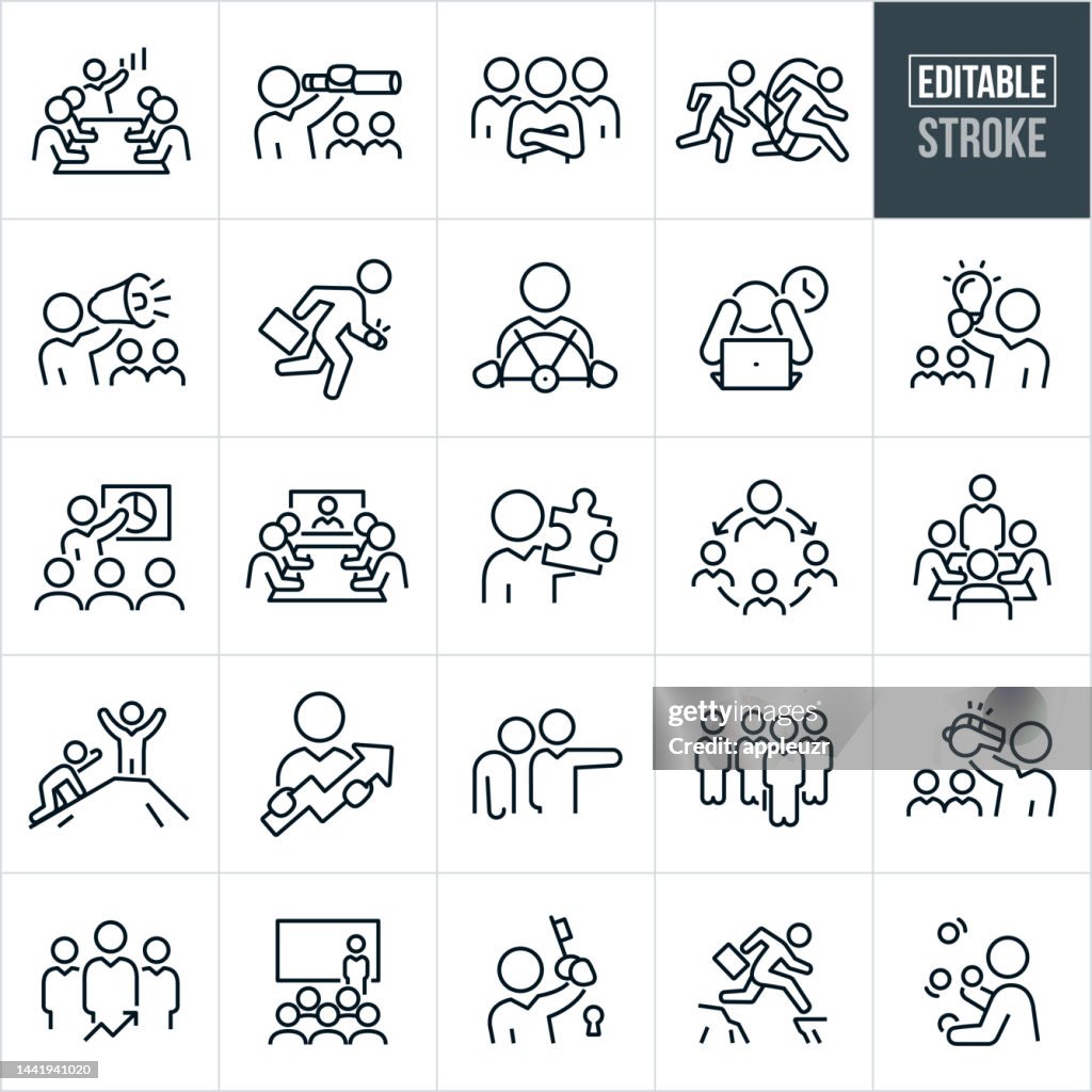 Business Leadership Thin Line Icons - Editable Stroke