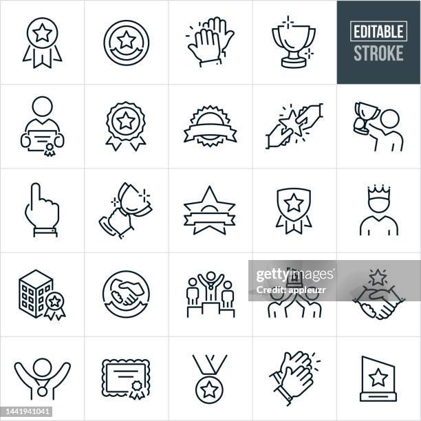 ilustraciones, imágenes clip art, dibujos animados e iconos de stock de premia los iconos de línea fina - trazo editable - triunfar