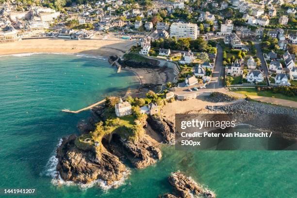 abandon house on to of the cliffs saint- quay- portrieux,france - french landscape stock pictures, royalty-free photos & images